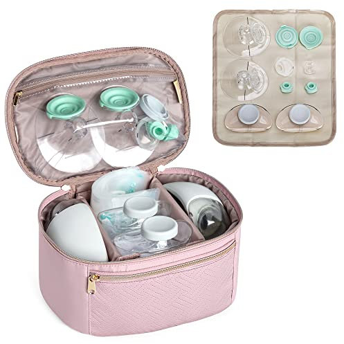 Fasrom Wearable Breast Pump Bag Compatible with Elvie Pumps and Medela Pump in Style, Portable Carrying Case with Waterproof Mat for Working Moms Travel, Pink (Bag only, Patent Design)