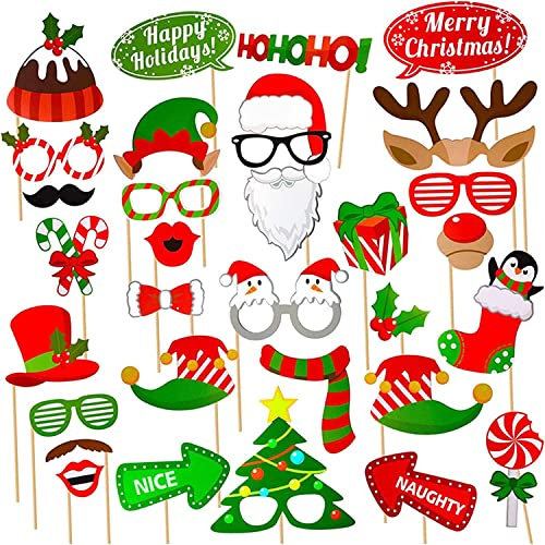 Accesorios para fotos de fiesta de Navidad (32 Piezas), Fuentes de Decoración de Fiesta para Las Celebraciones de Navidad Fiesta y Año Nuevo