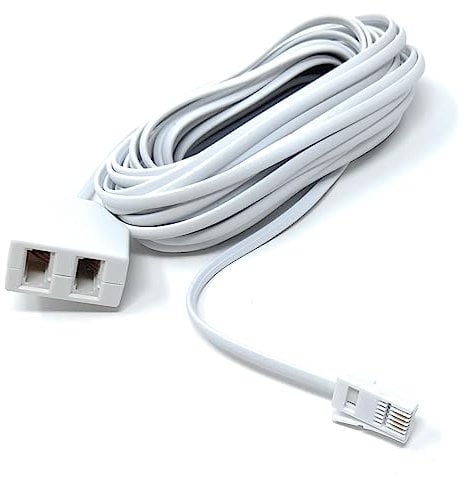10m Twin BT Extension Lead, One BT Jack to Two BT Sockets, Double Telephone Splitter Cable 33ft White