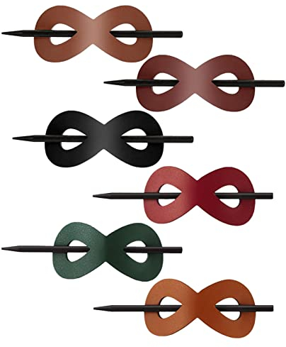 Haarspange aus Leder mit Stab, 6 Stk Haarspange mit Stick Kunstleder Haarspange Haarschieber, Haarspange im böhmischen Stil mit Holzgleitstab für Frauen und Mädchen