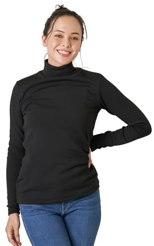 LAPASA Donna Maglia Termica Collo a Lupetto L116 - Abbigliamento Termico Traspirante a Maniche Lunghe Fodera in Pile Strato Base Nero (Pesante) XL