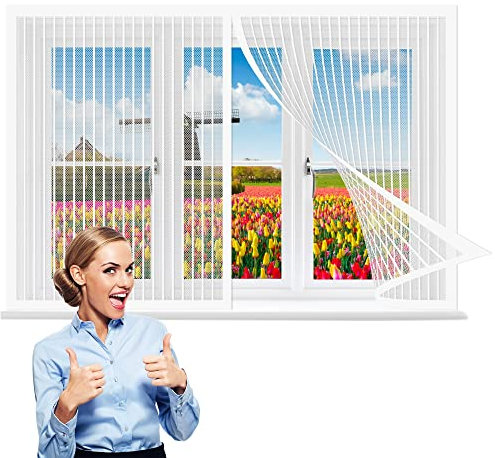 Magnétique Moustiquaire 140 x 130 cm, Maille Ultra Fine Moustiquaire, Puissants Aimants pour Tout Type de Fenêtre, Blanc