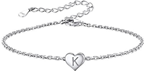 isigno Pulsera Letra Inicial A-Z Pulseras con Iniciales Cadena Acero inoxidable para Mujer y Hombre con Inicial de Nombre Pulsera Corazón con Letra Grabado Regalo para Familia, Amiga, Novios,K