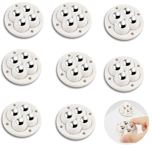 KWOKWEI 8 Stück Selbstklebende Kugelrollen, 360 Grad Kugelrollen Weiß Kugelrollen Möbelrollen, Mini-Schwenkrollen Mini-Universalrad für Mülleimer, Aufbewahrungsboxen, Kleinmöbel