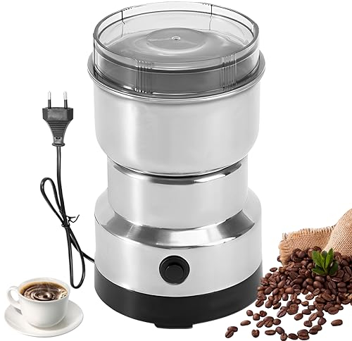Elektrische Kaffeemühle, WASAGA 150 Watt Kaffeebohnen-Mahlmischer aus Edelstahl mit Überhitzungsschutz auch für Nussgewürze Samen Körner