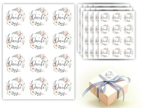 KAPSING 144 Stück Dankeschön Sticker, 4 cm Aufkleber Danke Sticker, Selbstklebend Hochzeit Blumen Aufkleber, für Hochzeit Geburtstag