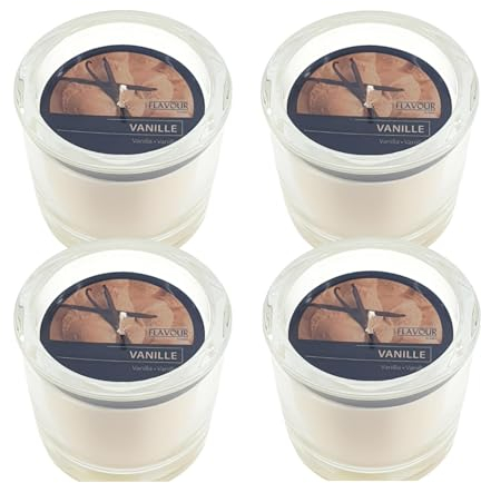 4 Duft Kerzen Flavour by Gala Kerze Duftkerze im Glas – Vanille – lange Brenndauer - Haushaltskerzen - Whisky-gläser - Advent - Weihnachten - Kerzen
