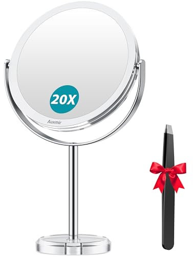 Auxmir Schminkspiegel mit 20-facher Vergrößerung, doppelseitiger 1X/20-facher Vergrößerungsspiegel, Tisch-Vergrößerungsspiegel mit Vergrößerung, 360° Drehung, Ständer für Schminktisch, Badezimmer