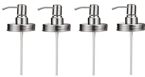 RESFNSE 4 Pack Jar Soap Dispenser Lids with Pumps,Lotion Soap Dispenser Lids for 16Oz Regular Mouth Jar Decor,Silver