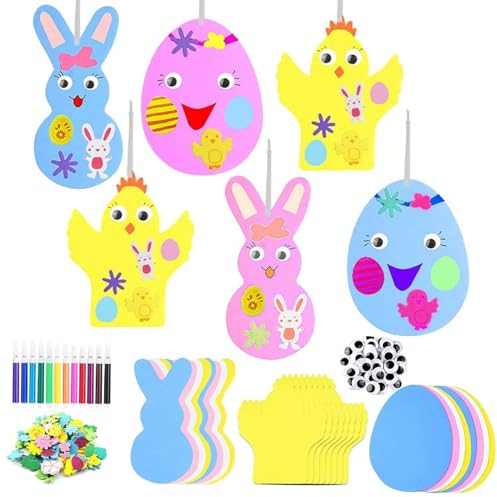 Seasboes Ostern Bastelset Kinder Craft Kit 24 Ostereier Basteln Filz Ostern Anhänger Deko Egg Mazing Kunsthandwerk Bastelhandwerk Kreativset, Osterdeko zum Basteln Bastelset zum Basteln und Dekorieren