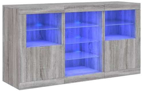 vidaXL Sideboard mit LED-Leuchten Grau Sonoma 123x37x67 cm