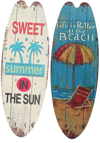 RORPOIR Decorazione Da Parete Costiera 2 Pezzi Cartello in Legno Con Tavola Da Surf Decorazione Da Parete Unica
