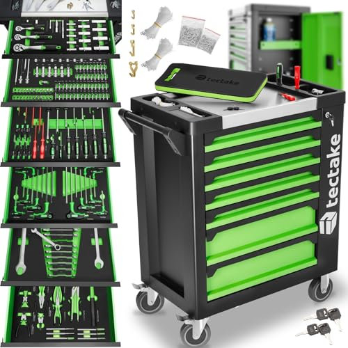 TecTake® Portable Tool Box Trolley, 1,599-Piece Kit, with 4 drawers & wheels. Essential DIY Tools Set, Home & Office Hand Tools, Mechanic Spanner Organiser, with Wheels - Home Improvement Starter Kit