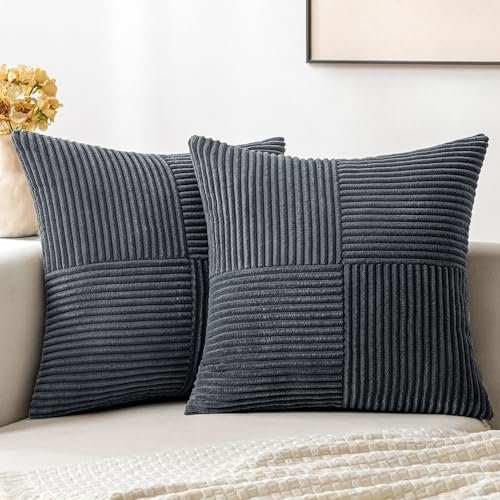 MIULEE 2er Set Kissenbezug 45x45cm Dunkelgrau Kissenhülle Kissenbezüge Sofakissen Dekokissen Boho Couchkissen Kord Dekorative Zierkissenbezug für Sofa