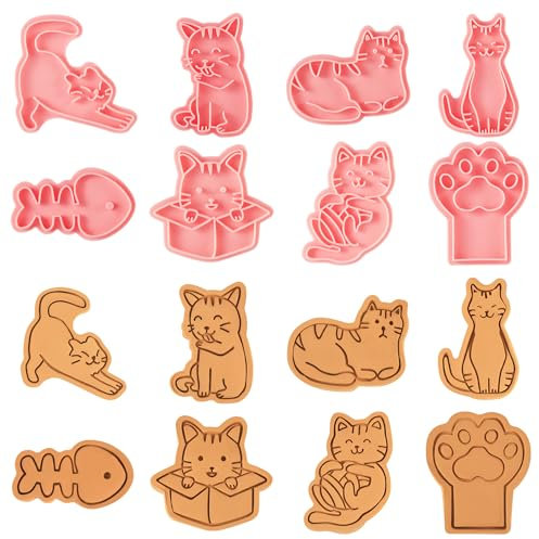 8pcs Emporte Piece Chat, Mignon Emporte Piece Patte de Chat Emporte Pièces Biscuits Tampon Biscuit Chat Emporte Pièces Animaux pour Friandises pour Chat et Pâtisserie