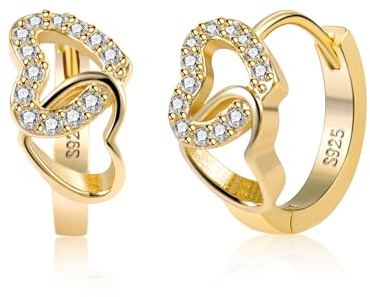 Gold/Silber 925 Creolen Ohrringe Damen Glitzer Zirkonia Herz Stern Creolen | ALEXCRAFT Gold/Silber 925 Creolen Ohrringe Damen Glitzer Zirkonia Doppeltes Herz Stern Creolen Ohrring Hypoallergen Geschenk