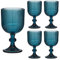Ribbed Wine Glasses Set of 4 Mid-Century Modern Style Glassware Wine Glass Goblets Dishwasher Safe Alfresco Dining (Blue)
