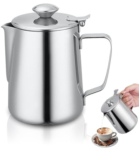 Milchkännchen Mit Deckel, 1000ml Handheld Milchkännchen Edelstahl, Milchkanne Edelstahl Mit Anti Tropf Düsen Und Ergonomischer Griff, Für Espresso, Cappuccino, Latte, Barista, Milchkanne Barista