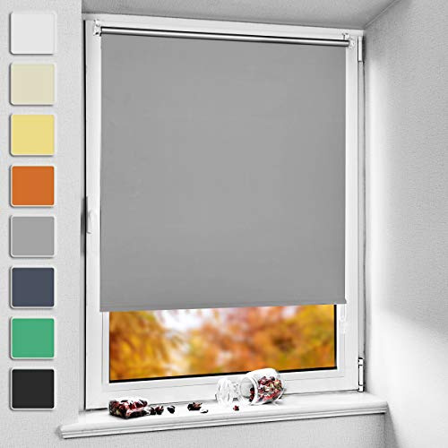 NoCon Verdunklungsrollo Klemmfix ohne Bohren & mit Bohren, Hellgrau 45x200cm(BxH), Thermorollo Klemmrollo Fensterrollo Sonnenschutz Sichtschutz, Rollos für Fenster und Tür