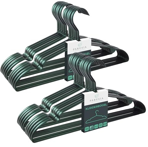 Parusia Kleiderbügel waldgrün, 42cm breit, 1cm stark, Kleiderbügel Metall rostfrei, formstabil, zur platzsparenden Kleideraufbewahrung & Organisation von Kleiderschrank, Kleiderständer (20)