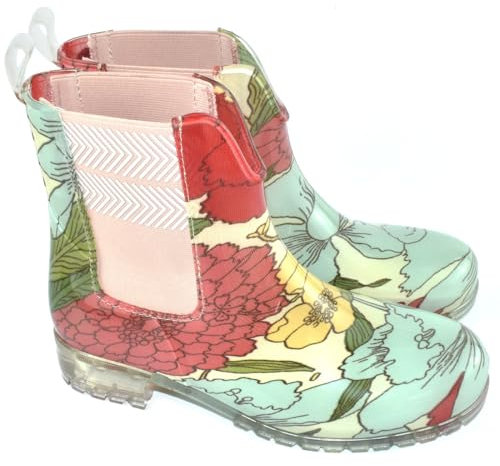 Harssidanzar Donna Stivaletti Pioggia Impermeabili Chelsea Boots,Stivali da pioggia antiscivolo e scarpe da giardino per donna HL213EU,Fiori Rossi, Taglia 40