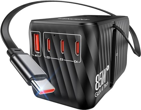 LENCENT 85W Reiseadapter Weltweit mit Ausziehbarem Kabel, Universal Reisestecker Weltreise Adapter mit 1 USB A und 3 USB C, Internationaler Steckdosenadapter für Japan Thailand USA England Australien