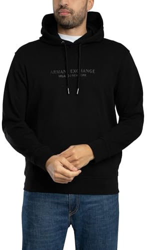 Armani Exchange Men's Long Sleeve Drawstring, Front Tone on Tone Logo Hooded sweatshirt (pack of 1)