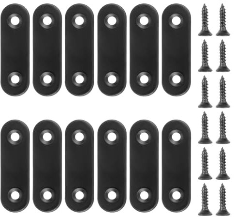 Wanmu 12Pcs Straight Brace Bracket, 2” x 0.6” Flat Plate Brackets, Stainless Steel Straight Brackets, Mending Joining Plates for Wood, Board, Bed Frame, Furniture & Shelves, Matte Black