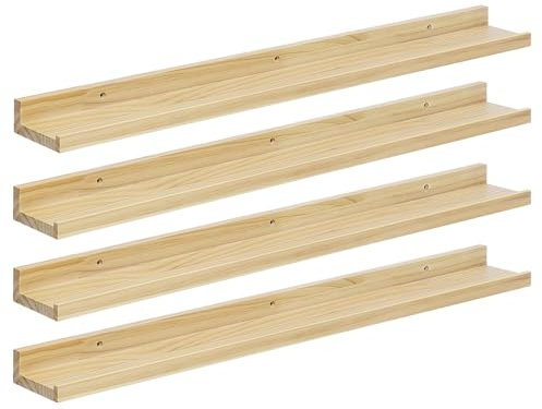 eSituro Set di 4 Scaffali Galleggianti in Legno, Mensole Sospese a Parete con Deflettore per Camera da Letto/Soggiorno/Cucina/Bagno/Corridoio, Portata di 10kg, Colore Legno Naturale, L80xP10xH4cm