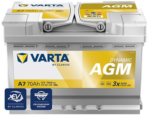 VARTA Automotive DYNAMIC AGM (A7) 12V 70Ah 760A - Nassbatterie für Start-Stopp Systeme und xEV - Starterbatterie für Autos mit höherem Energiebedarf - Wartungsfreie Bleisäurebatterie