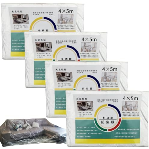 Abdeckfolie,4 Stück Abdeckfolie Maler,Malerplane,Transparent Baufolie,Malerplane,Malerabdeckfolie,Malerfolie Transparent Meter,Maler Abdeckplane für Renovierung