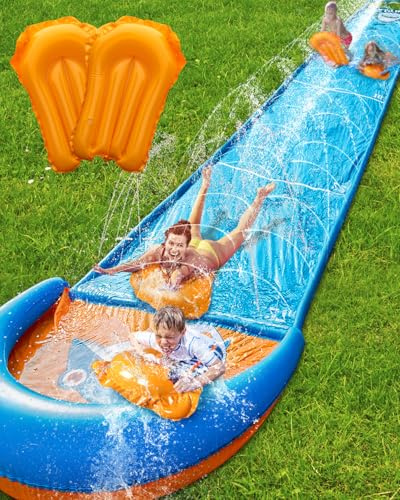 Scivolo d'acqua da 100 m, extra lungo, per bambini e adulti, con 2 tavole gonfiabili e irrigatori, giocattolo per l'estate all'aperto