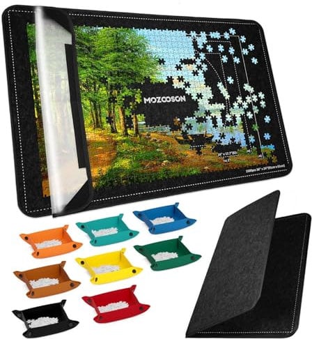 MOZOOSON Faltbares Puzzlebrett, Puzzlematte 2000 Teile mit Abdeckung, Puzzle-Aufbewahrung 41.3x31.5in Jigsaw Puzzle Zubehör für Verschieben und Speichern (8 Sorting Trays & 1 Cover), Schwarz-1