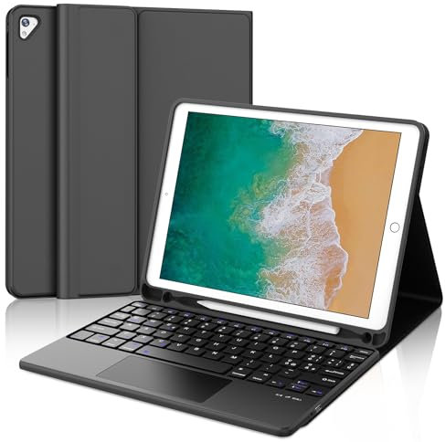 IVEOPPE Tastiera iPad 6 Generazione 9.7 2018 con Touchpad, Cover Tastiera Trackpad layout Italiano Bluetooth, Custodia con Portapenna per iPad 5/4 Gen/Pro 9.7/Air 2/Air 1, Nero