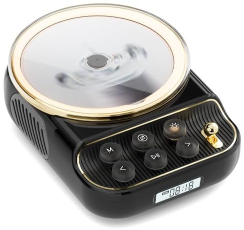 COLSUR Lecteur CD de bureau avec émetteur Bluetooth, lecteur CD portable avec haut-parleurs et minuterie, lecteur radio CD avec port AUX/TYPE-C, housse de protection contre la poussière,écran LCD-Noir