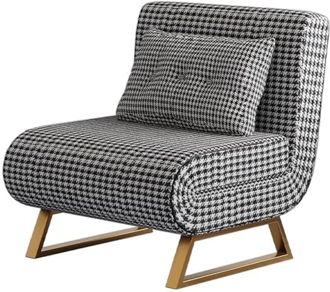 Recamiere mit Schlaffunktion Klappbarer Hahnentritt 3 in 1 Schlafsessel Schlafsofa mit Bettfunktion Relaxsessel mit Verstellbare Rückenlehne Platzsparendes Gästebett Metallrahmen für Schlafzimmer Wohn