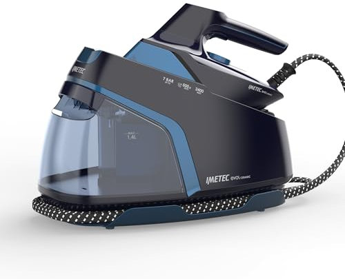 Imetec Evos Ceramic Ferro da Stiro con Caldaia, Pressione fino a 7 Bar, Tecnologia Flash Steam, Colpo Vapore 500g, Piastra Scorrevole Infinity Glide Ceramic, 2400W, Anticalcare, Ricarica continua