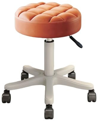XQWANG Höhenverstellbare Fußstütze, Rollhocker Ohne Rückenlehne, Bürohocker, Drehhocker, 360° Drehbar, Runder PU-Rollhocker, Für Büro, Salon,Orange