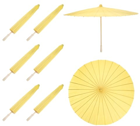 sourcing map Papierschirme, 83,8 cm, Papier-Sonnenschirm, Regenschirm, DIY, geöltes Papier, Malerei, Regenschirme für Fotografie, Requisiten, Handwerk, Party, Hochzeit, Dekoration, Gelb, 6 Stück