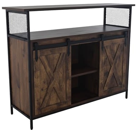 Relaxdays Sideboard mit Schiebetüren, HBT: 80 x 100 x 33 cm, 6 Fächer, Beistellschrank Küche & Wohnzimmer, braun/schwarz