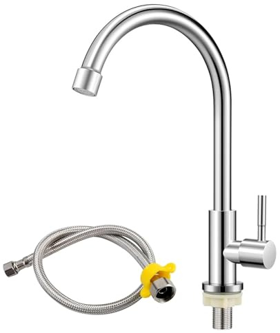 Rubinetto Lavello Cucina Girevole a 360°per Acqua Fredda Rubinetto Lavatoio Rimovibile in Acciaio Inossidabile Ottone Spesso Tubo di Collegamento da 60 CM Adatto per Bagni,Cucine