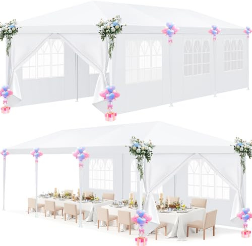 HOTEEL Pavillon 3x9m Partyzelt mit 8 Abnehmbare Wänden, Wasserdicht Stabil Winterfest, Gartenpavillon für Party, Hochzeit, UV-Schutz, einfach einzurichten, inklusive Heringe, Abspannseile,Weiß