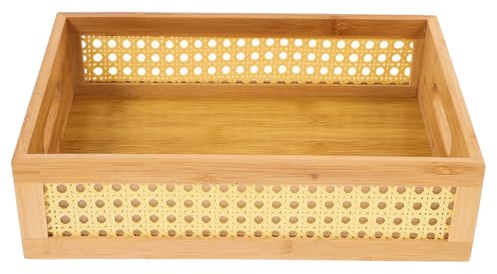 HOOTNEE Panier de Rangement Rectangulaire Design Naturel et Fonctionnel en Bambou Tressé 33x22x9 Cm pour Petits Objets et Désordre Quotidien pour Bureau et Chambre