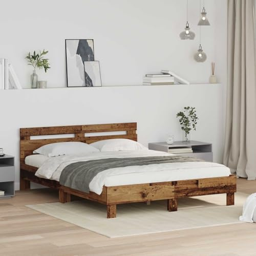 FWIKDUN Stabiles Bettgestell mit Rückenstützkopfteil in Altholz-Optik 160x200 cm – Bett mit Kopfteil für erholsamen Schlaf aus Holzwerkstoff und Bettrahmen mit Kopfteil und Lattenrost