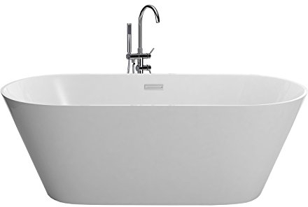 Freistehende Badewanne Hawaii – 150x75 cm – ovale Acryl-Wanne in Weiß – Indoor Badewanne für 1–2 Personen – ohne Armatur – mit Edelstahl-Trägerrahmen & Überlaufsystem