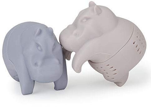 MiraMiko Tee-Ei-Geschenk-Set für Loose Leaf Kräutertee, niedliche Nilpferd-Silikon-Teesieb, Tee-steilere Geschenk-Idee für Paare Geschenke in einem Satz von 2, Grau und Rosa