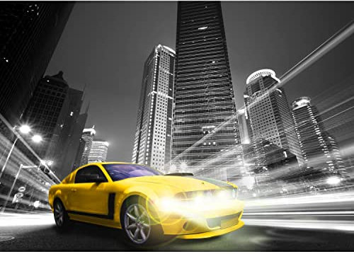 Runa Art Fototapete Auto Stadt 352 x 250 cm Vlies Tapeten XXL Moderne Wandtapete Wohnzimmer Schlafzimmer Schwarz Gelb 9303011c