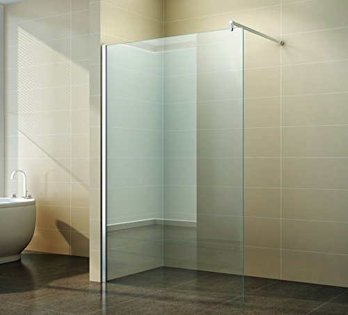 Duschwand Glas 10mm Sicherheitsglas - Begehbare Duschabtrennung Glaswand Easy Clean Nano Beschichtung - Walk - Duschwand Klarglas 130 cm - ebenerdig - Duschtrennwand mit Edelstahl-Zubehör