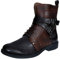 Stivaletti Elmo Punk Roccia Gotico da Uomo Marrone Zip Motociclista Fibbia in Pelle 45