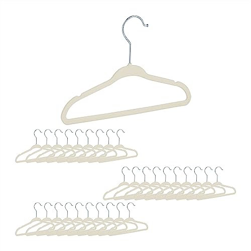 Relaxdays 30er Set Kinderkleiderbügel Samt, rutschfeste Kleiderbügel, Steg & Kerben, Mädchen & Jungen, drehbar, beige, Pack, 30, Creme